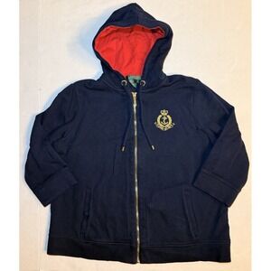 Lauren Ralph Lauren Crest Zip Up Sweatshirt Hoodie Cardigan Sweater 1X Y2K Prep